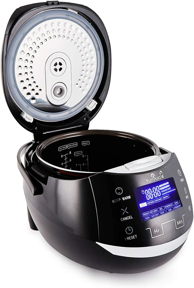 Yum Asia Sakura Rice Cooker with Ceramic Bowl and Advanced Fuzzy Logic (8 Cup, 1.5 Litre) 6 Rice Cook Functions, 6 Multicook Functions, Motouch LED Display, 120V Power (Black and Silver)