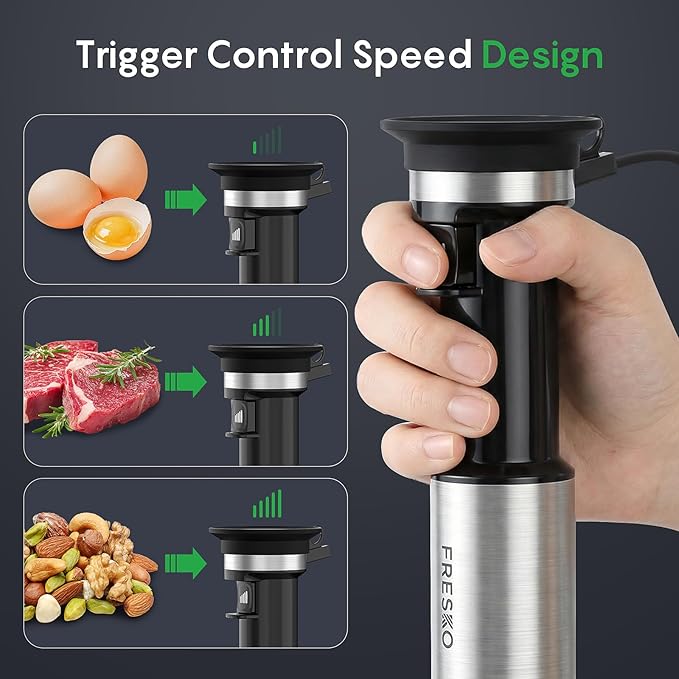 FRESKO Immersion Hand Blenders, Variable Speed Trigger | Anti-Scratch Stainless Steel Shaft, Stick Mixer for Soups, Shakes, Baby Food & Puree