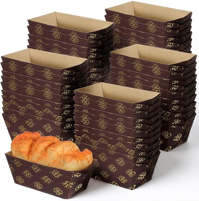 120pcs mini loaf pans disposable mini paper bread loaf pans disposable paper loafs pan for baking loafs pan liners Rectangle Corrugated Cardboard for Bread,Small Pumpkin Breads,Meatloaf