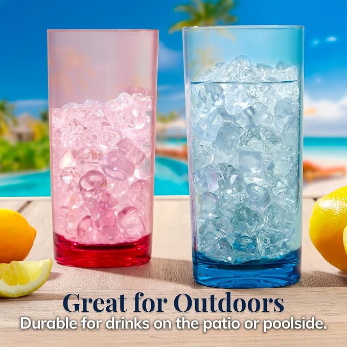 US Acrylic Classic Plastic Reusable Drinking Glasses (Set of 6) 24oz Iced Tea Cups Assorted Colors | BPA-Free Tumblers, Made in USA | Top-Rack Dishwasher Safe