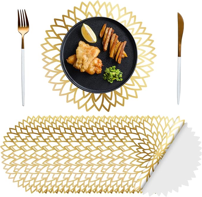 Sinmoe 100 Pcs Disposable Paper Placemats Bulk,Gold,Gradient | Paper Charger Place Mat Party Charger Plates Table Place Mats for Dinner Wedding Birthday Baby Shower Spring Dining Tableware