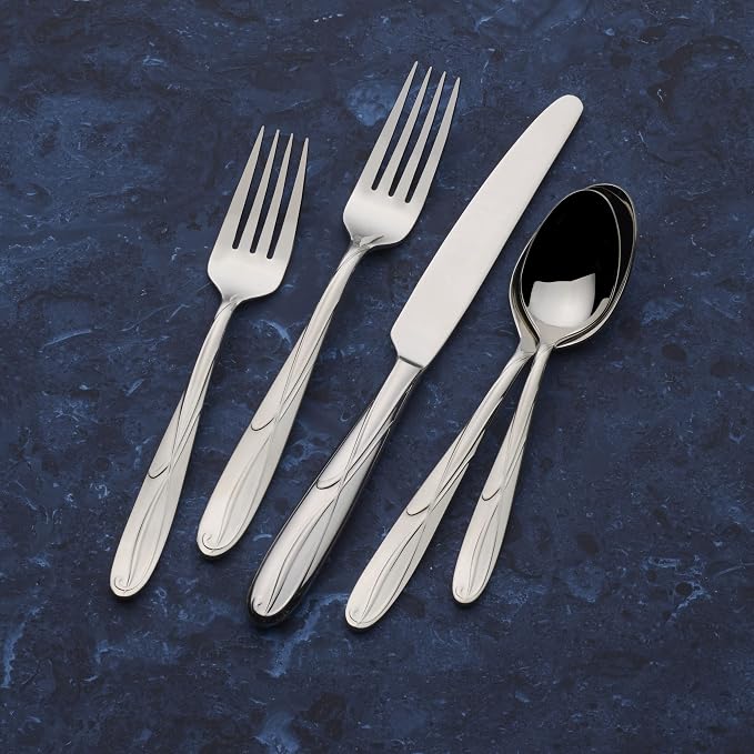 Mikasa Cocoa Blossom 65-Piece Flatware Set, Service for 12, 18/10 Stainless Steel Silverware with Teardrop Handles, Dishwasher Safe