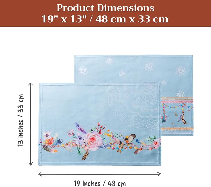 Maison d' Hermine Placemats Set of 4 Reusable 100% Cotton (13"x19") | Cloth Place Mats Washable Table Mats for Kitchen Dining Party Wedding Hotel Home Restaurant Spring Summer - Ibiza - Blue