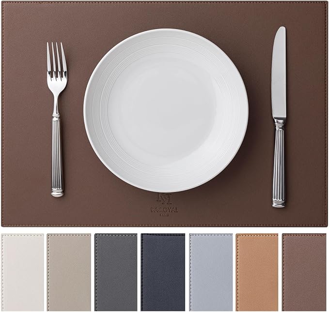 Baroyal Faux Leather Placemats Set of 4 Vinyl Washable Wipeable Table Mats for Kitchen Dining Table Heat Resistant Waterproof Modern Indoor/Outdoor Placemats Non-Slip Easy Clean Place Mats (Chocolat)
