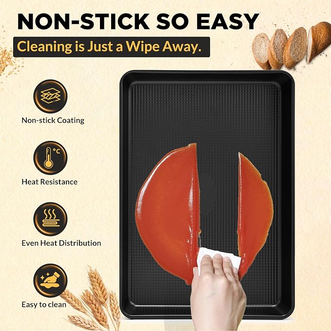 Saker 3-Piece Heavy Duty Carbon Steel Baking Sheets Set Non-Stick | | Cookie Sheets,Oven Safe, Even Heating, for Baking, Roasting, Cooking – Professional Grade (Black)