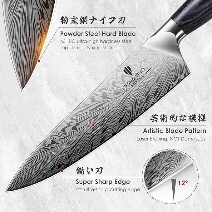 3PCS Kitchen Knife Set,Chef Knife Sets in Powder Steel | Ultra Sharp Japanese Knives Set High Carbon Steel Knives Sets, Cooking Knives Set with Ergonomic Pakkawood Handle
