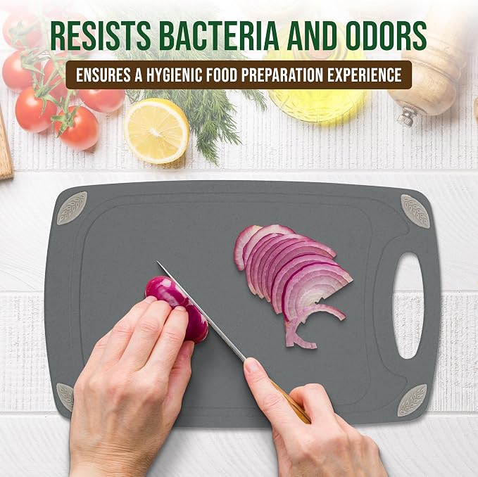 AXIOM CREATIONS 2-Piece Reversible Cutting Board Set Made with Natural Wheat Straw Fiber, Eco-Conscious Food Safe Kitchen Essentials, Gluten Free & BPA Free Chopping Boards for Kitchen