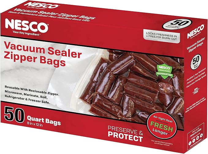 Nesco Vacuum Sealer Quart Zipper Bags - 50 Count - 8" x 12"