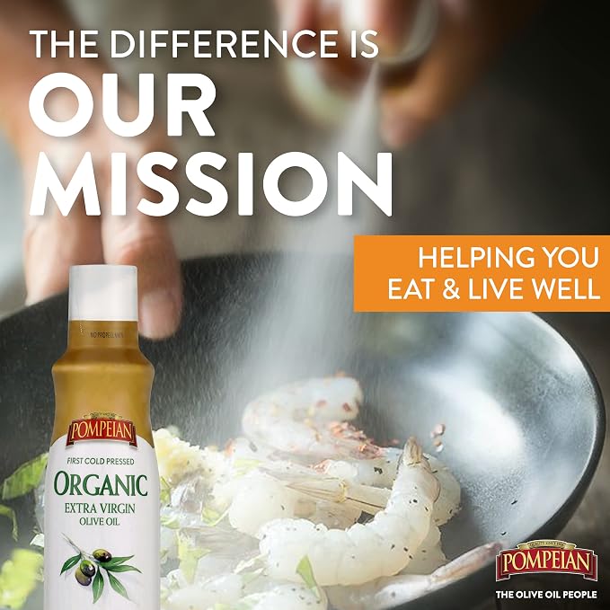 Pompeian USDA Certified Organic Extra Virgin Olive Oil Non-Stick Cooking Spray, No Propellants, 5 Fl Oz (Pack of 2)