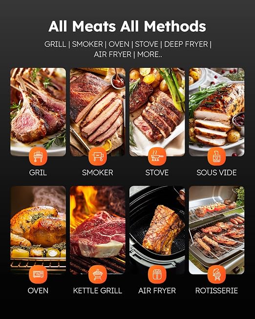 Smart Bluetooth Wireless Meat Thermometer Digital, Standalone Base | 6 Sensors Accuracy, Instant Read Food Thermometer for Cooking, Kitchen, BBQ, Grill, Oven, Smoker, Grey