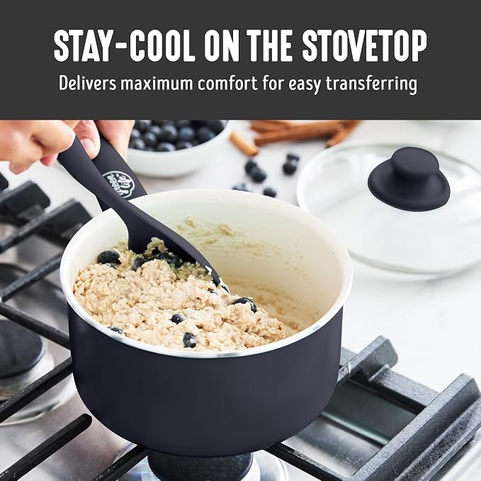GreenLife 2.5QT Ceramic Nonstick Saucepan with Glass Lid, Black | PFAS-Free Nonstick Coating, Multipurpose Cooking Pot, Milk Pan, Soup Pot, Stay-Cool Handle, Dishwasher & Oven Safe up to 350F