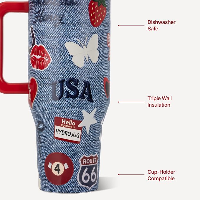 HydroJug Traveler 32oz, Insulated Tumbler with Handle & Straw, American Honey