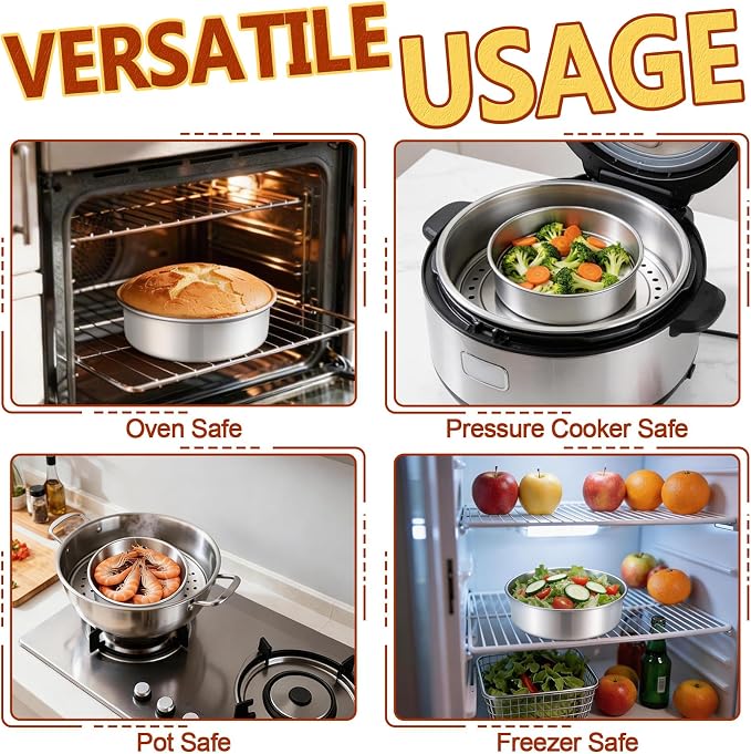 P&P CHEF 7 Inch Cake Pan Set of 2, Stainless Steel Round Cake Baking Pan | Layer Cake Tin Bakeware for Cooking Steaming, Ideal for Birthday Wedding Anniversary, Fit for Home & Commercial Use