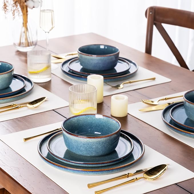 AmorArc Stoneware Dinnerware Sets for 6, 18Pcs Plates and Bowls Sets Dishes | Ceramic Round Reactive Glaze Dishes Set, Highly Scratch Resistant | Dishwasher & Microwave Safe Dishware