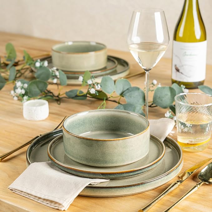 AmorArc Ceramic Dinnerware Sets for 4,12 Piece Plates and Bowls Sets Dishes | Stoneware Handmade Reactive Glaze Dishes Set | Highly Chip and Crack Resistant | Dishwasher & Microwave Safe