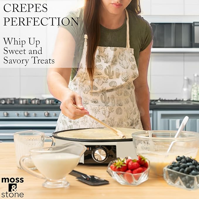 Moss & Stone 12” Electric Crepe Maker Machine, Griddle Nonstick Crepe Pan | Adjustable temperature, quick heat-up, even heating, non-slip feet, spreader & spatula included, for pancakes & tortillas