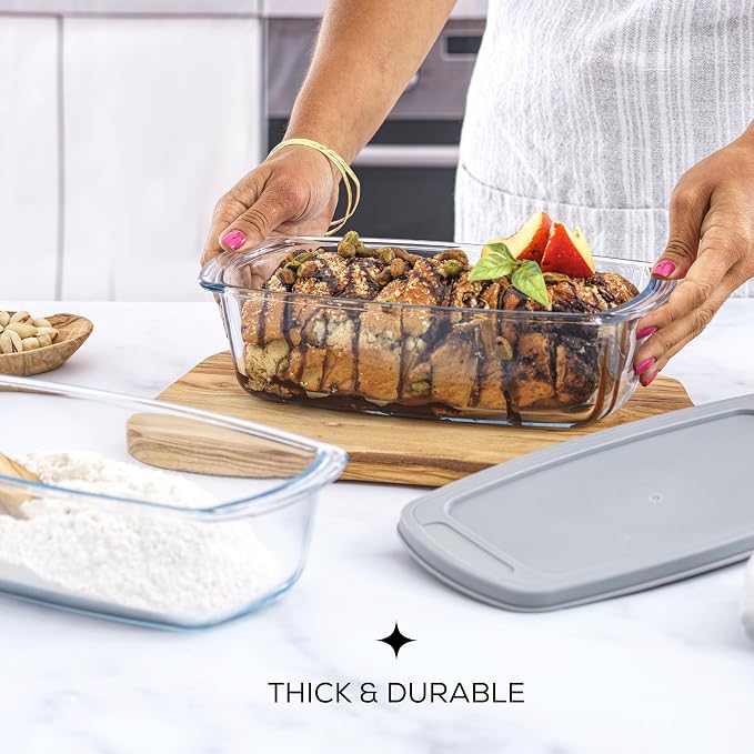 JoyJolt Glass Loaf Pan Set with Lid, Rectangular, 1.9 Quart, Deep, Meatloaf & Banana Bread Loaf Pans