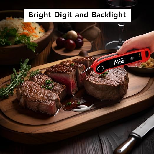 Digital Instant Read Meat Thermometer, NSF Certified | IP67 Waterproof Food Thermometer with Ambidextrous Backlit for Grilling, BBQ, Kitchen Cooking, Oil Deep Frying & Candy (Red)