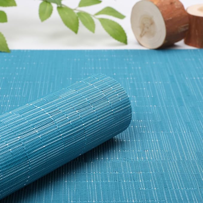 Myir JUN Placemats Set of 4 Kitchen and Dining Table Placemats | Vinyl Placemats Place Mats Indoor/Outdoor Set of 4 Washable Table Mats Non-Slip Place mats for Dining Table, Blue