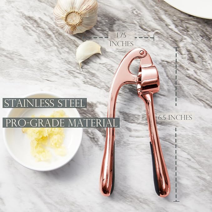 Premium Garlic Press, Professional Garlic Mincer, Easy to Squeeze and Clean, Rust Proof, Efficient Ginger Crusher - Rose Golden