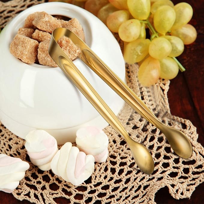 Gejoy 12 Pieces Mini Tongs Stainless Steel Small Sugar Serving Tongs for Charcuterie Board Appetizers Dessert Serving Food Tiny Party Danish Candy(6 Inch,Gold) | Silicone Tip Tongs for Party Serving, Sugar Candy Appetizers Dessert, Safe Grip Small Uten...