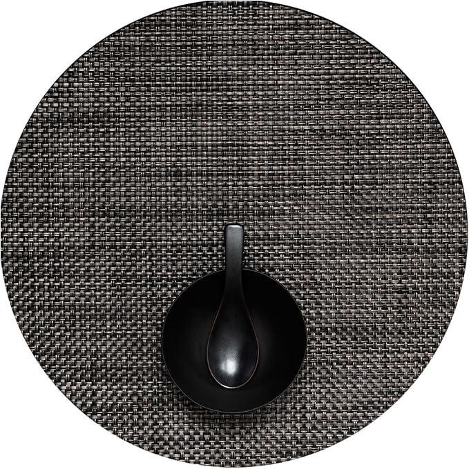 Chilewich Basketweave Placemats, Woven Round Placemats Set of 4 | Reusable, Stain-Resistant, Indoor/Outdoor Tabletop Protection, Carbon, 15"