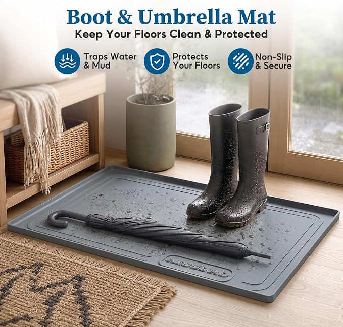 Under Sink Mat 25x19, Waterproof Liner for Under Sink Organizers, Dark Gray | BPA-Free Silicone with 0.59" Raised Edge Helps Contain Leaks, Spills & Drips to Protect Kitchen Cabinets