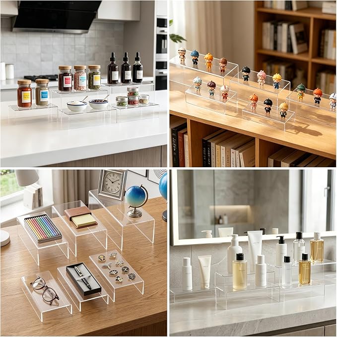 Acrylic Display Risers 5 PCS, Buffet Risers U-Shaped Food Display Stands for Dessert Party Cafe Table, Clear Perfume Stand Organizer for Countertop Tiered Shelf Risers for Retail Collectible Showcase