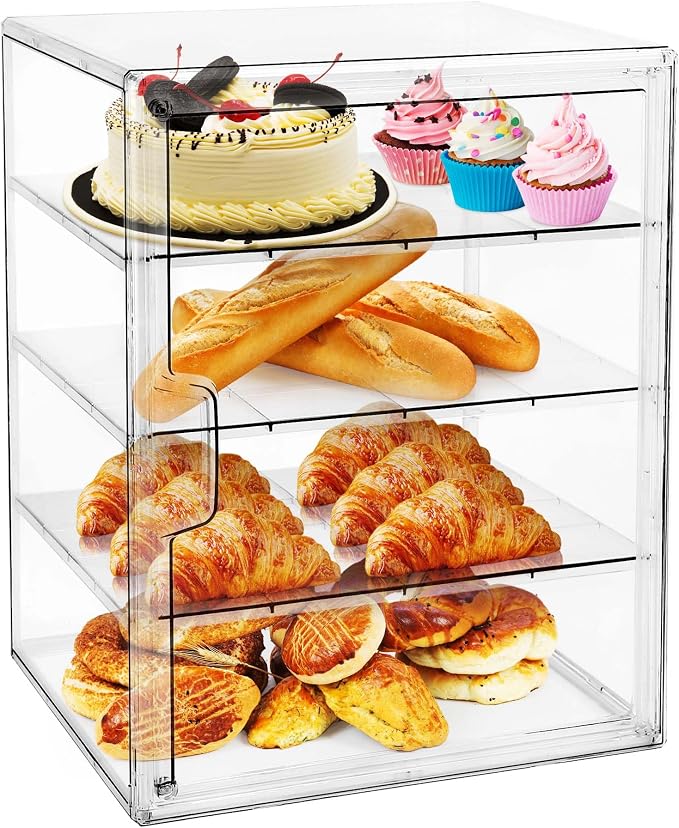 Pastry Display Case,Bread Box for Kitchen Countertop,4-Layer Adjustable BreadBox, Large Capacity Bread Box for Home-baked Breads,Muffins,Bagel Storage Container, Bread Holder 1-Pack