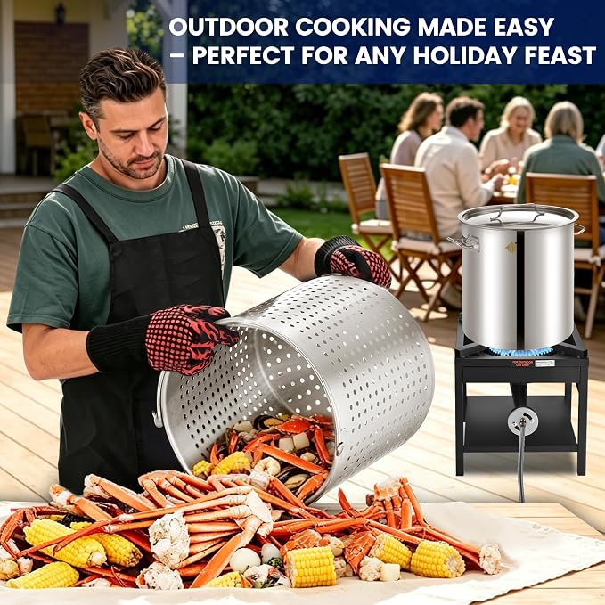 ARC 52QT Stainless Steel Stockpot for Crab Seafood Boiler w/Basket, 13Gal | Outdoor Cooking Pot w/Steamer Rack-Divider-Lift Hook-Tube For Crawfish Lobster Shrimp Boiling-Turkey Fryer and Tamales Steam