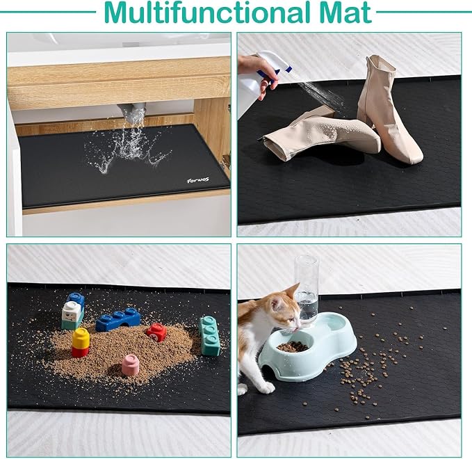 Silicone Under Sink Mat, 31"x22", Waterproof Cabinet Liner, Black | Shelf Liner, Cabinet Protector, Home Organizer, for Kitchen, Bathroom, Multipurpose, Leak Proof, Easy Clean, Drip Tray, Clean