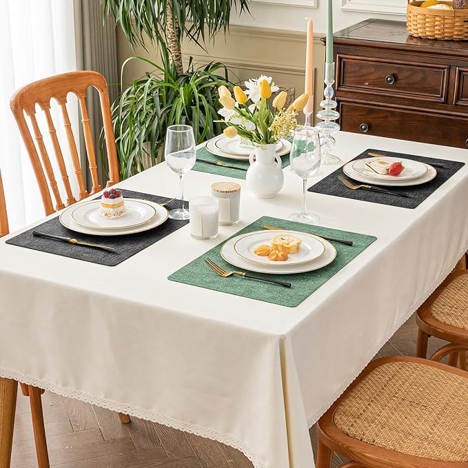 Romanstile Vinyl Placemats Set of 6, Reversible Faux Leather Heat Resistant Wipeable Table Mats, Waterproof Washable Non-Slip Table Placemats for Dining/Kitchen/Outdoor (Grey DarkGreen, 12" x 17")