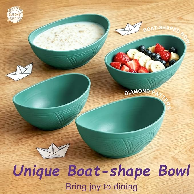 Cereal Bowls Sets of 6, Unbreakable & Stackable Wheat Straw Bowls 26oz, Reusable Plastic Bowls for Salad, Fruit, Ramen, Microwave Safe bowls for Camping, Restaurant, RV, Party - Green