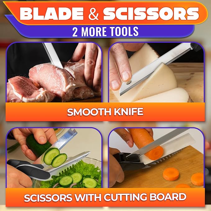6-in-1 Cutting Board Scissors, Dishwasher Safe and Spring Assist | Meat, Fruits, Fish & Vegetable Scissors Food Cutter, Spring-Assist for Faster Prep, Safety Lock, Fish Scaler, Dishwasher-Safe