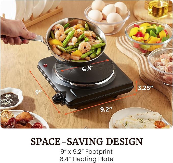 Elite Gourmet Electric Burner, 1000W Cast Iron Hot Plate, 7 Heat Settings | Portable cooktop for RV, dorm, office & small kitchens - road-ready, compact, and countertop-ready for cooking anywhere