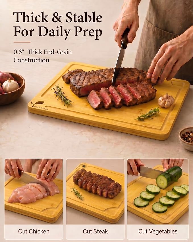 Cutting Board for Kitchen,Wooden Cutting Boards for Meal Prep,18" x 12" XL Carbonized Bamboo Cutting Board for Small Kitchen,Apartment,Meat,Vegetables,Fruit and Daily Cooking