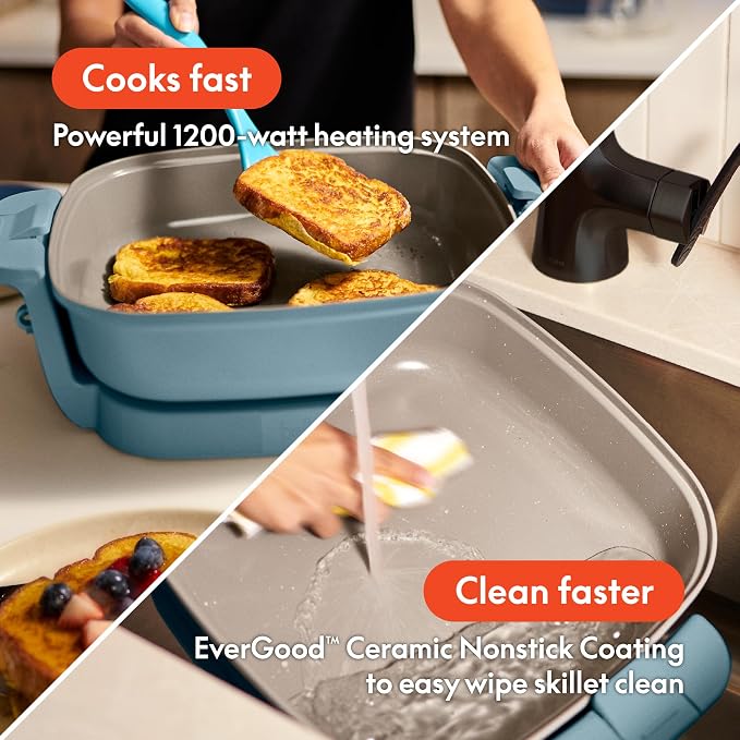 bella Fits-Anywhere™ SAUTE Make & Take Skillet, Non-Toxic, Ceramic, Surf
