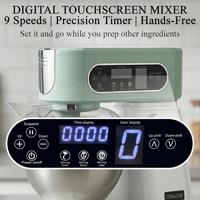 5.3 Qt Tilt-Head Stand Mixer, 9-Speed Electric Food Mixer | 9-Speed Control, Stainless Steel Bowl, Dough Hook Whisk Flat Beater, Splash Guard, Easy Clean, for Home Baking, Spearmint