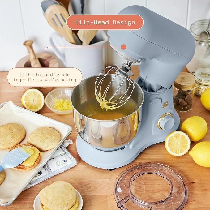 3.5 Qt Stand Mixer, 300W Powerful Motor, Tilt-Head Design with Stainless Steel Bowl, 12 Speeds, Includes Dough Hook Whisk Beater for Baking Mixing (Cornflower Blue)