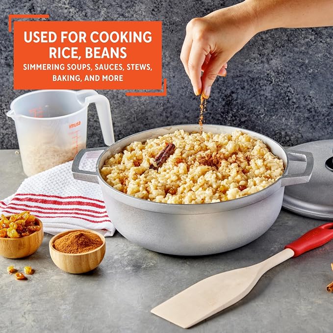 IMUSA 2 Qt Cast Aluminum Caldero Dutch Oven | Natural Finish, Riveted Handles with Aluminum Lid, Ideal for Rice, Soups, And Stews, Perfect for Serving Small Groups