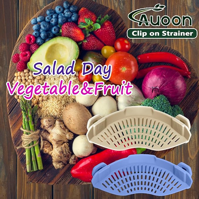 AUOON Clip On Pot Strainer Silicone, Standard 8.86 x 3.55in, Blue Velvet | BPA-free, Fits All Pots Pans Bowls, Dishwasher Safe, for Pasta Noodles Vegetable Fruits, Space-saving Kitchen Gadget