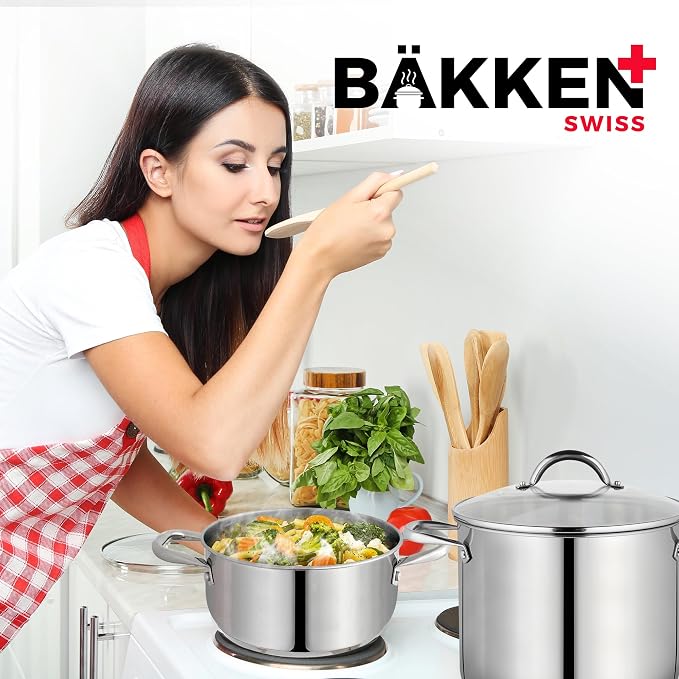 Stainless Steel Stockpot with Tempered Glass Lid 3 Quart,Durable 18/0 Stainless Steel,Impact-Bonded Base for Even Heating,Riveted Handles,Oven&All Stove Compatible,Safe Up To 500°F (260°C) (Pack of 2)