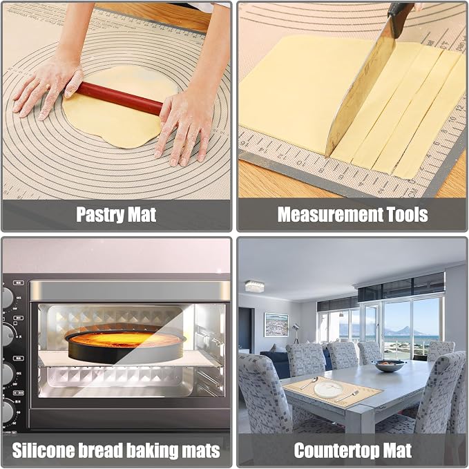 Silicone Pastry Mat 36x24 Inch Nonstick Baking Mat -Perfect for Dough, Pastry, Dough Rolling, Kneading Board, Pie Crust, Fondant, Pasta/Pizza, Kitchen Counter Mat