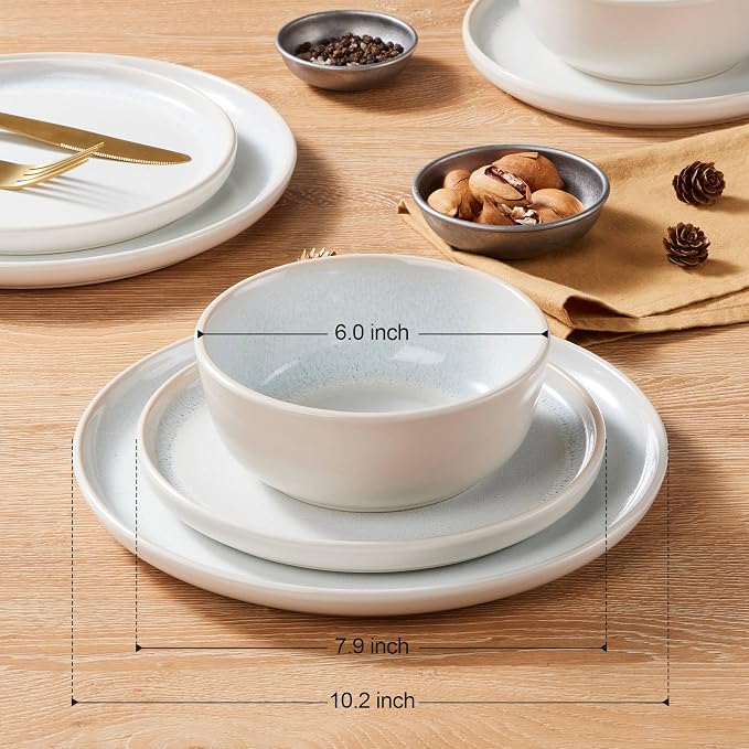 LIANYU 24 Piece Plates and Bowls Sets for 8, Ceramic Dishes Set, Dusk White | Stoneware Dinnerware Set, Modern Dinning Ware Dishware Set, Dishwasher and Microwave Safe Dinner Salad Plates