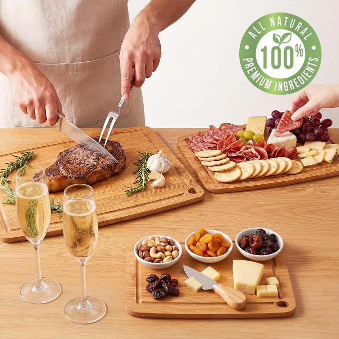 Bamboo Cutting Boards for Kitchen,Carbonized Wood Cutting Board with Deep Juice Groove for Chopping Meat, Vegetables, Fruits, Nuts,Lightweight & Durable,Ideal Kitchen Gy