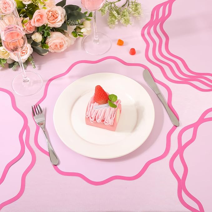 50 Pcs Pink Scalloped Paper Placemats, Disposable Wavy Edge Table Mats | 13.7 Inch Round, Italian Summer Place Mats for Wedding Baby Shower Birthday Tea Party Bridal Shower Table Decor