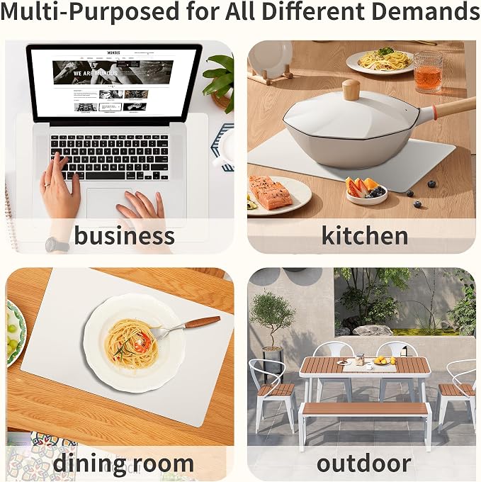 Maxpearl Faux Leather Placemats Set of 8, Easy to Clean, Ivory White | Waterproof - Heat Resistant - Non Slip - Wipe Clean Dining Table Place Mats, Suitable for Indoor & Outdoor Use, 17''×12''