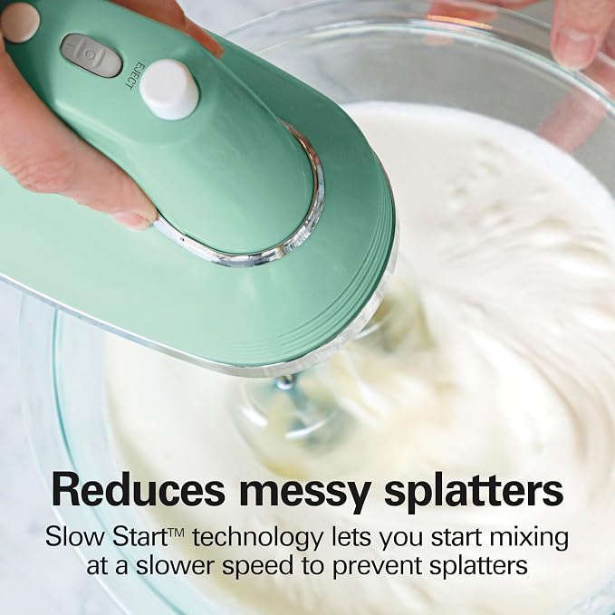 Hamilton Beach Retro 5-Speed Electric Hand Mixer With SmartBoost Technology | Powerful 1.3 AMP DC Motor for Effortless Mixing | Slow Start | Beaters & Whisk | Snap-On Storage Case | Green | 62601N