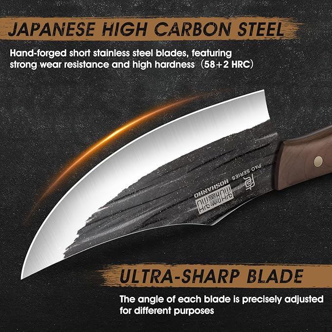 HOSHANHO 8PCS Butcher Kitchen Knife Set, Sharp Magnetic Knife Block Set | Hand Forged High Carbon Stainless Steel Chef Knives Set with Meat Cleaver Knife & Bone Chopper Knives Gift for Men