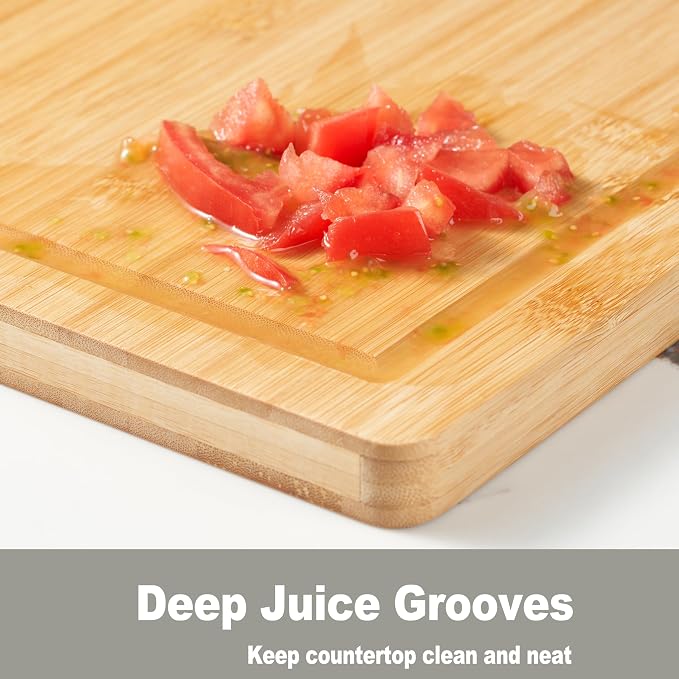 Allsum Bamboo Wood Cutting Boards for Kitchen, 1" Extra Thick Butcher Block with Juice Grooves & Handles Resisting to Warping and Cracking, Fancy Charcuterie Boards, 16"L x 11"W